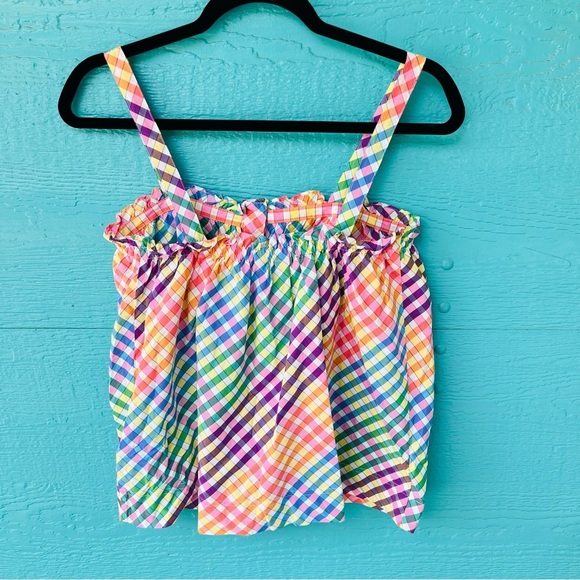 J. Crew RAINBOW GINGHAM Cottagecore Smocked Button Front Tank Top - Picture 6 of 7